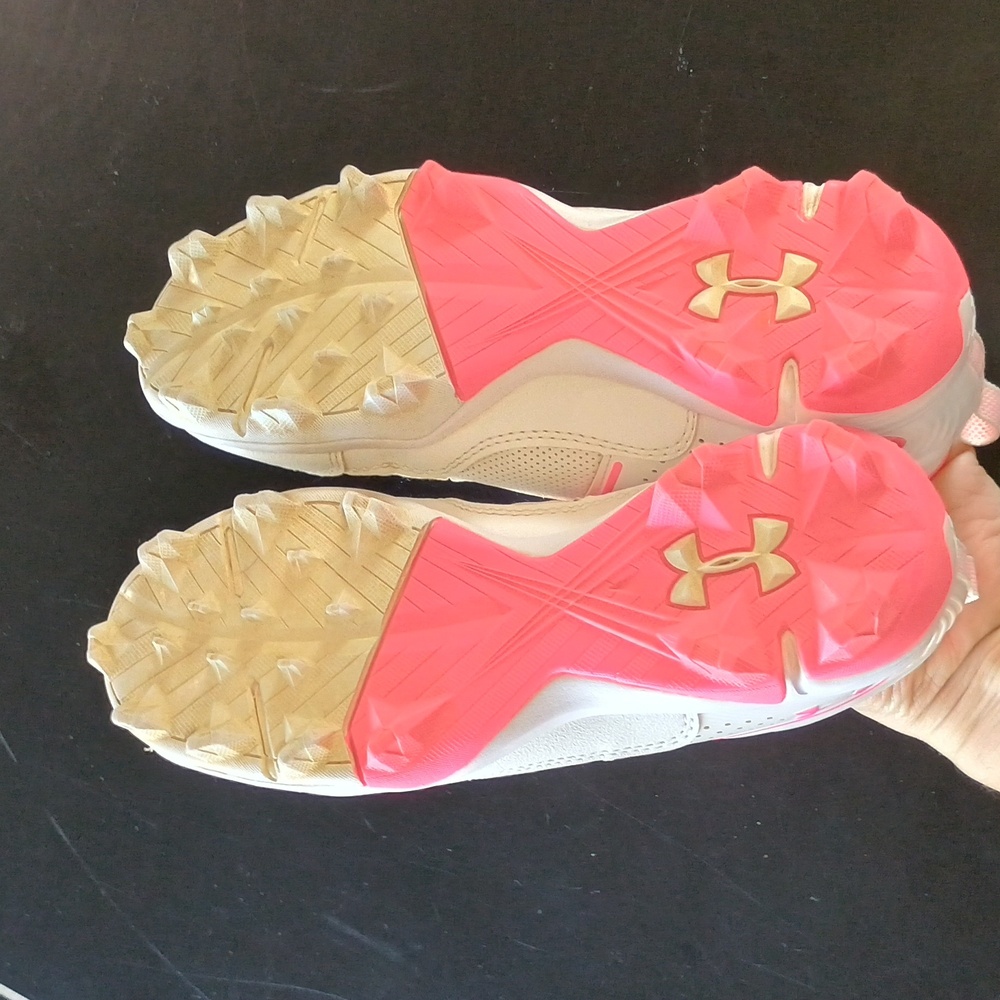 Under Armour Kids Pink and White Cleats - Picture 9 of 10